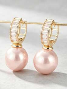 Gmzalx Fashionable Women's Faux Pearl Pendant Earrings, Bridal Jewelry For Wedding, Perfect Gift For Holiday Party - Two-color - View 3