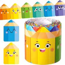 32.8ft (10m) Self-Adhesive Bulletin Board Border With Expression Eyes, Nose, Mouth - Colorful Appearance - Suitable For Classroom, Office, Home Decor, Party, Photo Frame - Optimistic Classroom Decoration Stickers, Cartoon Style Durable Material Pencil Design, High Quality Stickers, Craft Enthusiasts, Fun Decor - Multicolor - View 4