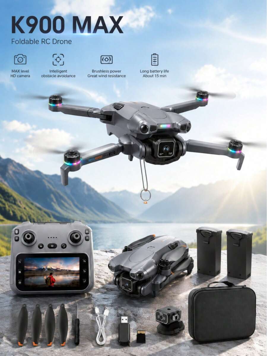 新款 K900MAX 無刷無人機 - 4.3 吋大螢幕 FPV 傳輸遙控器、光流定高、軌跡飛行、手機控制、速度切換、操作簡單 - 完美的聖誕節、萬聖節及各種節日禮物 - 查看 1