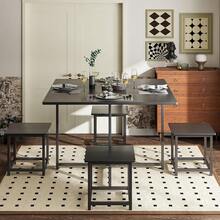 Comedor 4 Personas Mesa 80x80 con 4 Taburetes Negro Texturizado |   Juego de comedor moderno para 4 personas con acabado negro texturizado, para departamentos y espacios compactos. - Negro - Ver 4