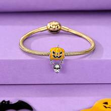 1pc Silver-Plated Halloween Theme DIY Beaded Accessory, Pumpkin, Haunted House, Coffin, Skull, Ghost Multiple Pendant Styles, Vintage Distressed Enamel Craft, Compatible With Snake Chain Bracelet And Necklace Assembly, Holiday Atmosphere Handmade Accessory Parts - Multicolor - View 4