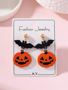 1 Pair Halloween Bat Pumpkin Ghost Enamel Design Women's Fashion Jewelry Earrings, Perfect Decoration For Holiday Party - Multicolor - View 1