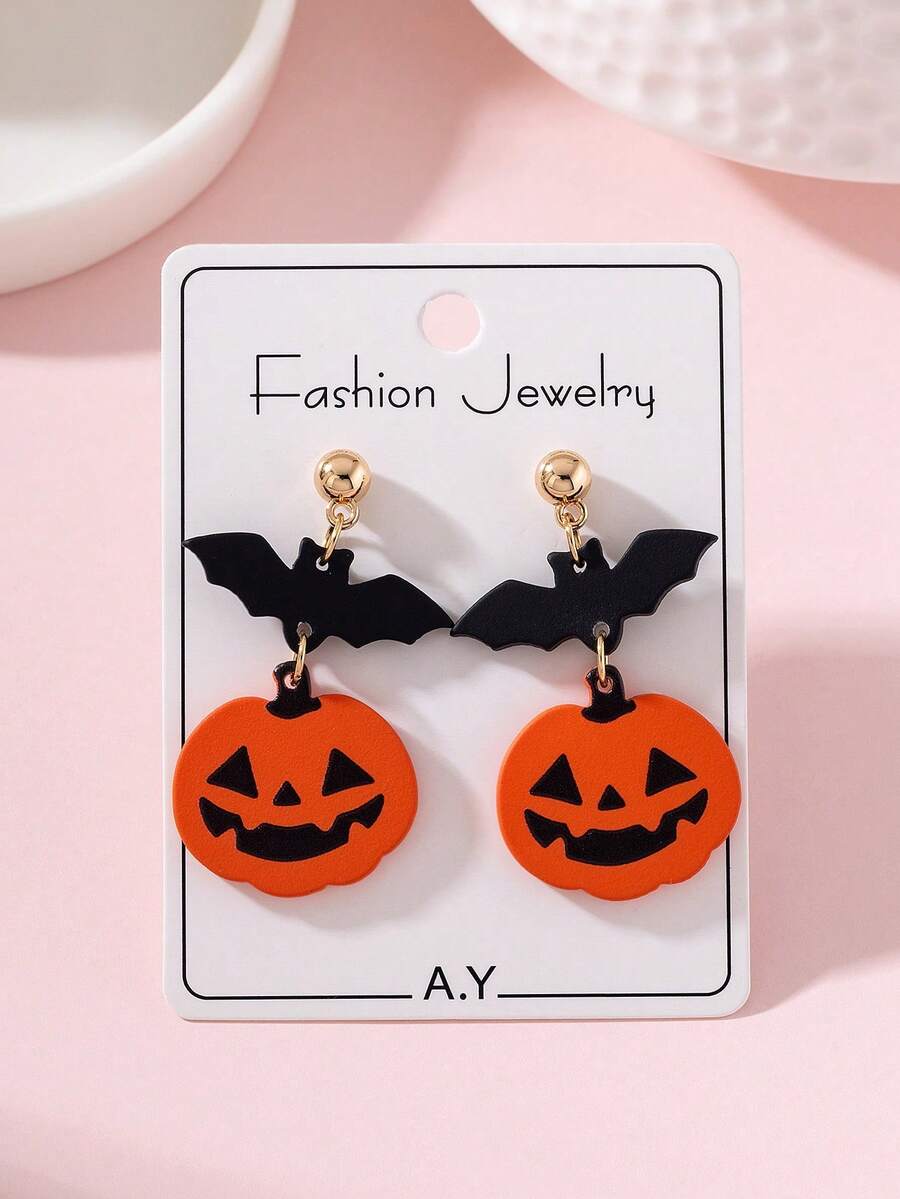 1 Pair Halloween Bat Pumpkin Ghost Enamel Design Women's Fashion Jewelry Earrings, Perfect Decoration For Holiday Party - Multicolor - View 1