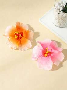 1件夏威夷木槿花髮夾，優雅波希米亞風布製髮簪，適合女性，海灘度假與派對飾品 - 粉紅色漸層 - 查看 4