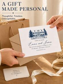 Custom Building Sketch Save The Date Card, Hand-Drawn House Illustration Converted From Your Photo, Customizable Names, Wedding Date And Venue Information. Perfect For Wedding Reminders, Engagement Parties And Meaningful Keepsakes For Couples. - Multicolor - View 6