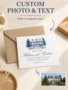 Custom Building Sketch Save The Date Card, Hand-Drawn House Illustration Converted From Your Photo, Customizable Names, Wedding Date And Venue Information. Perfect For Wedding Reminders, Engagement Parties And Meaningful Keepsakes For Couples. - Multicolor - View 8