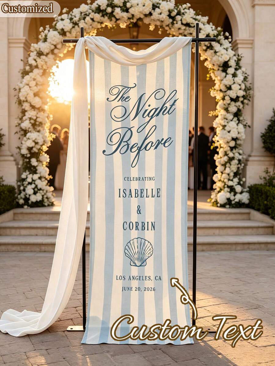 Personalized Wedding Name Banner Custom Text Sheer Ruffle Fabric Sign Bridal Shower Entrance Welcome Decoration, Boho Wedding - Multicolor - View 1