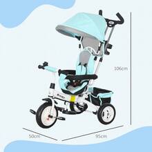 HOMCOM Triciclo Evolutivo para Bebés 6 en 1 Triciclo para Niños de 1-5 Años Bicicleta para Niños con Toldo Plegable Mango Telescópico Desmontable Cinturón de Protección y Cesto 95x50x106 cm - Verde - Ver 7
