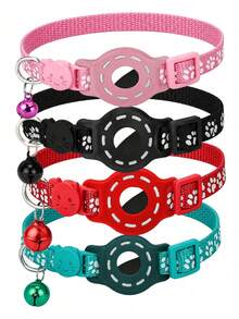 1 pieza Collar reflectante ajustable para gato, collar localizador para mascota compatible con Apple Find My Tracker, diseño de estampado animal de 7-9 pulgadas, collar removible para gatos, no compatible con Android - Multicolor - Ver 4