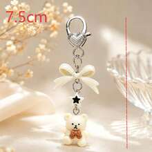 1pc/2pcs Unisex Cartoon Resin Bear Pendant With Bow Knot And Star Beads, Keychain, Couple Backpack Charm, Bag Key Hanger - Multicolor - View 6