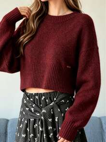 Women's Autumn/Winter Half-Open Knit Sweater, Casual Minimalist Pullover Top, Versatile Style - Red - View 4