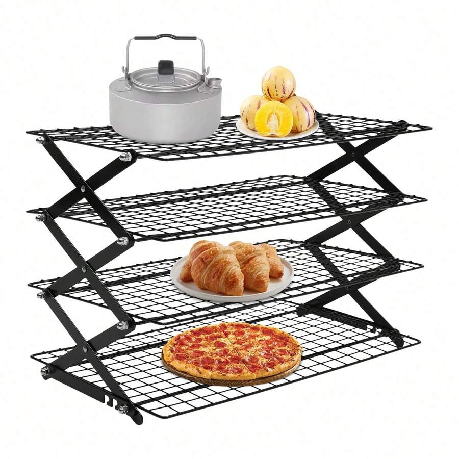 Luminpool 4 Tier Collapsible Cooling Rack, Outdoor Camping Picnic Shelf, Wire Cooling Rack For Baking, Cookies, Cake, Roasting, Grilling