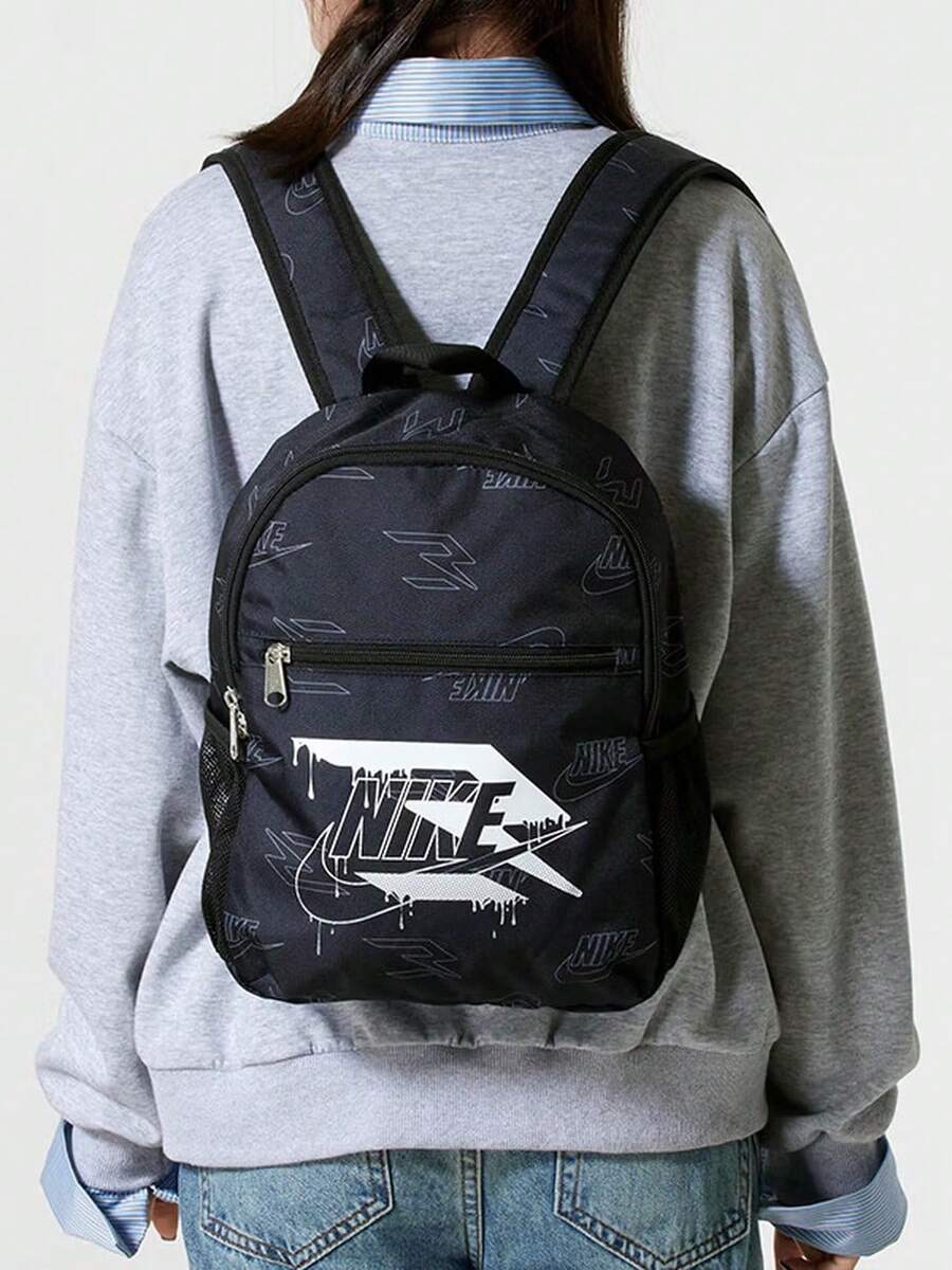 Nike Printed Backpack Unisex School Bag Comfortable Student Backpack Casual Backpack Size: Approx. 25.4*12.7*33cm - Navy Blue/black - View 1