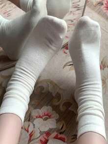 1/3/6/10 Pairs Women's Solid Color Loose Mid-Calf Socks, Soft Breathable Comfortable Street Style Postpartum Maternity Socks, Suitable For Daily Wear - White - View 3