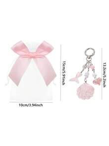 6/4/1 Set - Pink Sequin Shell Style Keychain With Pink Butterfly Organza Bag Gift Set - DIY Fillable Gift Bag, Gift Packaging Bag, Thank You Gift, Suitable For Gender Reveal Party Gift, Baby Shower Party Gift, Baby Party Theme, Children's Birthday Gift, Ocean Theme Party Gift, Guest Return Gift, Ideal Choice For Party Supplies And Decorations - Multicolor - View 3