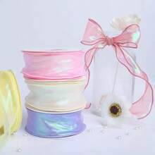 50 Yards Rainbow Mermaid Yarn Ribbon, Suitable For Bouquet Wrapping, Wired Organza Ribbon, Christmas Wedding Decoration And Gift Wrapping - Iridescent - View 8