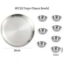 8pcs/6pcs/5pcs/1pc Stainless Steel Dipping Sauce Dish Set, Multi-Functional Round Tray With Small Bowls, Suitable For Sushi, Hot Pot, BBQ, Fried Chicken, Butter And Jam, Elegant Tableware For Dinner And Breakfast Butter Dish, Kitchen Gadget, Kitchen Essential, Suitable For Kitchen And Party Use. Christmas, Halloween, Thanksgiving Gift. - View 14