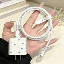 1組夢幻貓咪設計充電器與線材保護套組，耐用 Apple 18-20W 充電線保護殼，防斷線理線器 - 彩色 - 查看 3