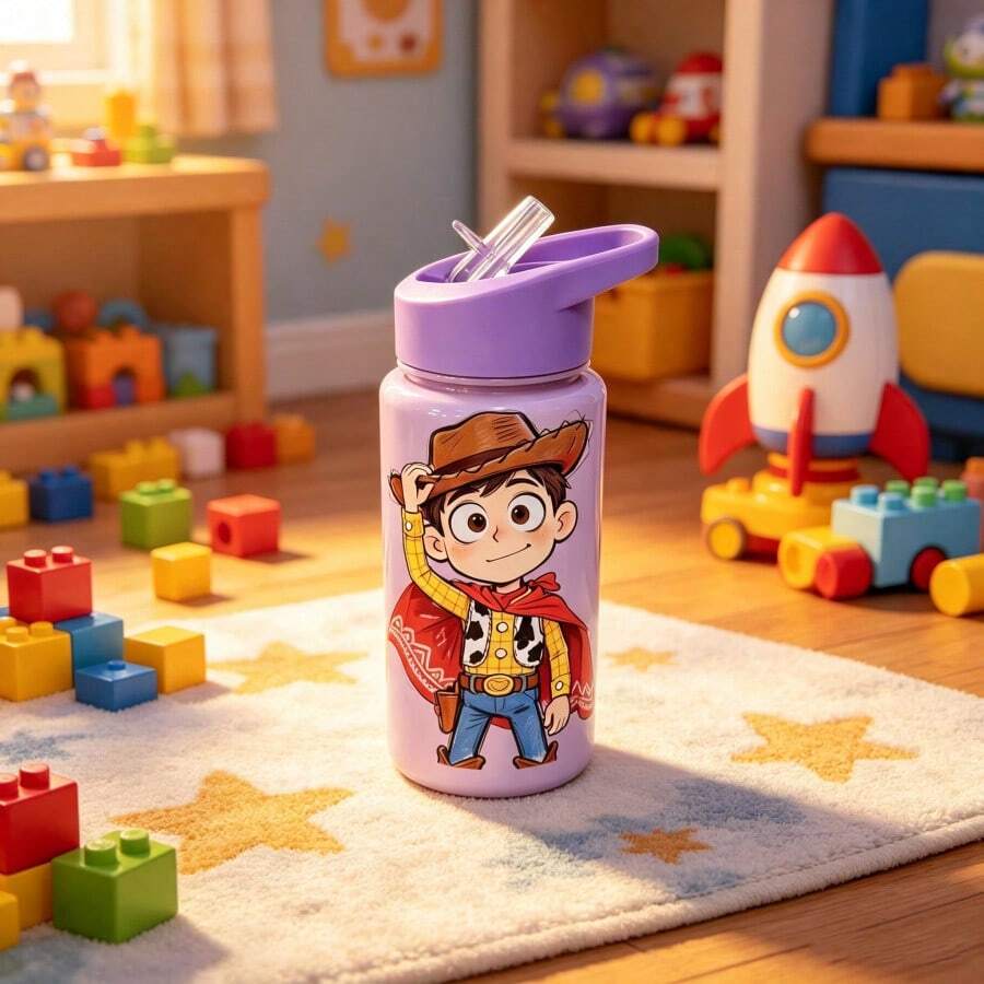 4 Styles Water Bottles With Straw Lid And Handle, Drinking Cups For Boys And Girls, Cartoon Insulated Tumblers Woody Jessie Buzz Multi-Color Print, Portable Water Bottles Suitable For School, Travel, Outdoor Sports, Holiday Gifts - Multicolor - View 1