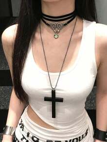 3件組女士項鍊套組，黑色金屬材質，極簡雙蛇鑲嵌CZ十字架，哥德風女士珠寶套組，適合派對、舞會、聚會 - 彩色 - 查看 10