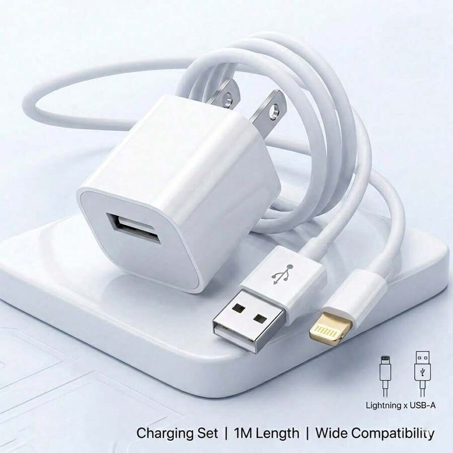 White US Type A/B Plug 110-127V Wall Charger 20W USB-C Fast Charging Adapter With 3.3Ft/100cm USB To Lightning Fast Charging & Data Transfer Cable Compatible With IPhone 14/13/12/11/Pro Max Plus Series Memorial Day Graduation - View 1