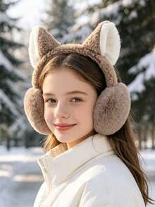 1pc Children's Autumn/Winter Ear Muffs, Cute Solid Color Cat Ear Warm Ear Muffs, Unisex Foldable Ear Muffs, Essential Windproof And Cold-Resistant Warmth Gear For Autumn/Winter - Multicolor - View 9