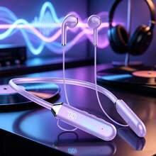 1 件时尚颈带设计按钮控制柔软舒适硅胶柔性颈带 HiFi 立体声无线耳机，时尚无线音乐耳机 - 彩色 - 查看 31