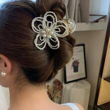 Women's Floral Claw Clip Hair Accessory, Delicate French Sweet Style Back Of Head Flower Shark Hair Clip - Pearl Flower Claw Clip - View 10