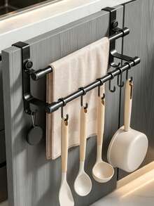 1pc Over-The-Door Towel Rack: Easy To Install,Great For Hanging Towels,Spoons And Utensils.Practical Hook-Style Storage Rack,Designed For Cabinet Doors,Perfect For Keeping Kitchen And Bathroom Organized And Tidy. - Multicolor - View 1