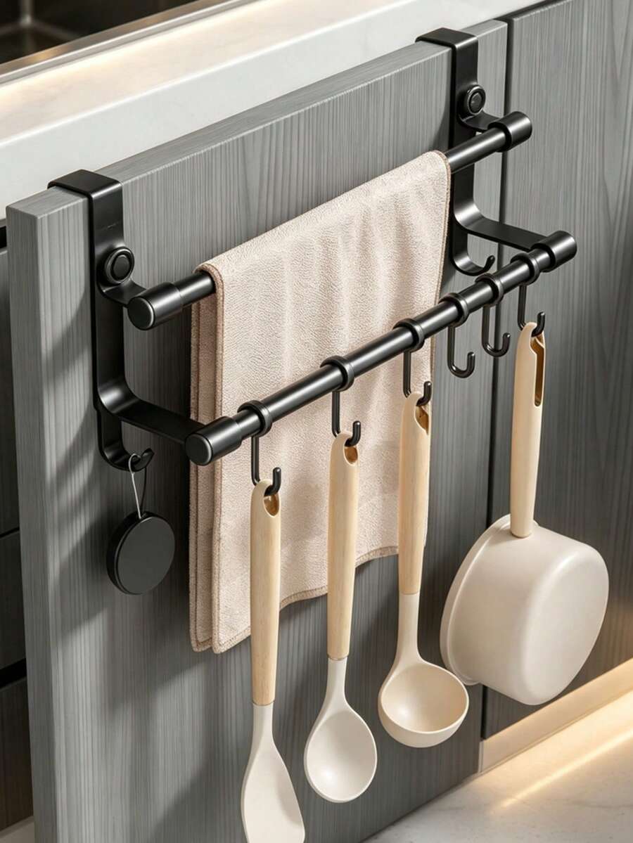 1pc Over-The-Door Towel Rack: Easy To Install,Great For Hanging Towels,Spoons And Utensils.Practical Hook-Style Storage Rack,Designed For Cabinet Doors,Perfect For Keeping Kitchen And Bathroom Organized And Tidy. - Multicolor - View 1