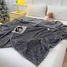 1pc Sofa Throw Blanket, Flannel Fabric, 3D Bubble Texture, Super Soft & Comfortable, Perfect Gift - Dark Gray - View 8