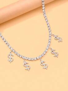 1 pieza Colgante con signo de dólar personalizado de color plateado con diamantes de imitación, collar de lujo con diamantes de imitación de marca de moda hip hop - Plateado - Ver 3