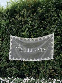 Custom Sideways Last Name Wedding Sign, Sheer Lace Fabric Backdrop, Boho Wedding Hanging Decor, Welcome Entrance - Multicolor - View 8