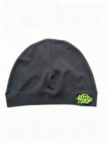 1pc Solid Color Letter Street Nylon Embroidered Skull Beanie, Knit Hat For All Seasons, Spring/Autumn, Soft High Elastic Outdoor Running Cold Weather Cap - S - View 2