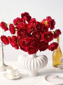 1/2/6pcs 1.74ft Artificial Flowers, Silk 5-Head Lotus & Peony Long Stem Faux Flowers, Suitable For Wedding Party, Ceremony Decoration, DIY Floral Arrangement, Home Living Room Bedroom Dining Room Decoration, Room Bedroom Kitchen Decoration, Party And Holiday Decoration - Red - View 2