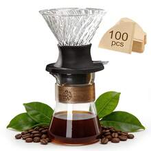 Pour Over Coffee Brewer Set, Includes Silicone Glass Filter With Switch, 17oz/500mL Transparent Glass Coffee Pot, 100pcs V02 Filter Paper, Suitable For Home, Cafe, Restaurant, Camping - Multicolor - View 7