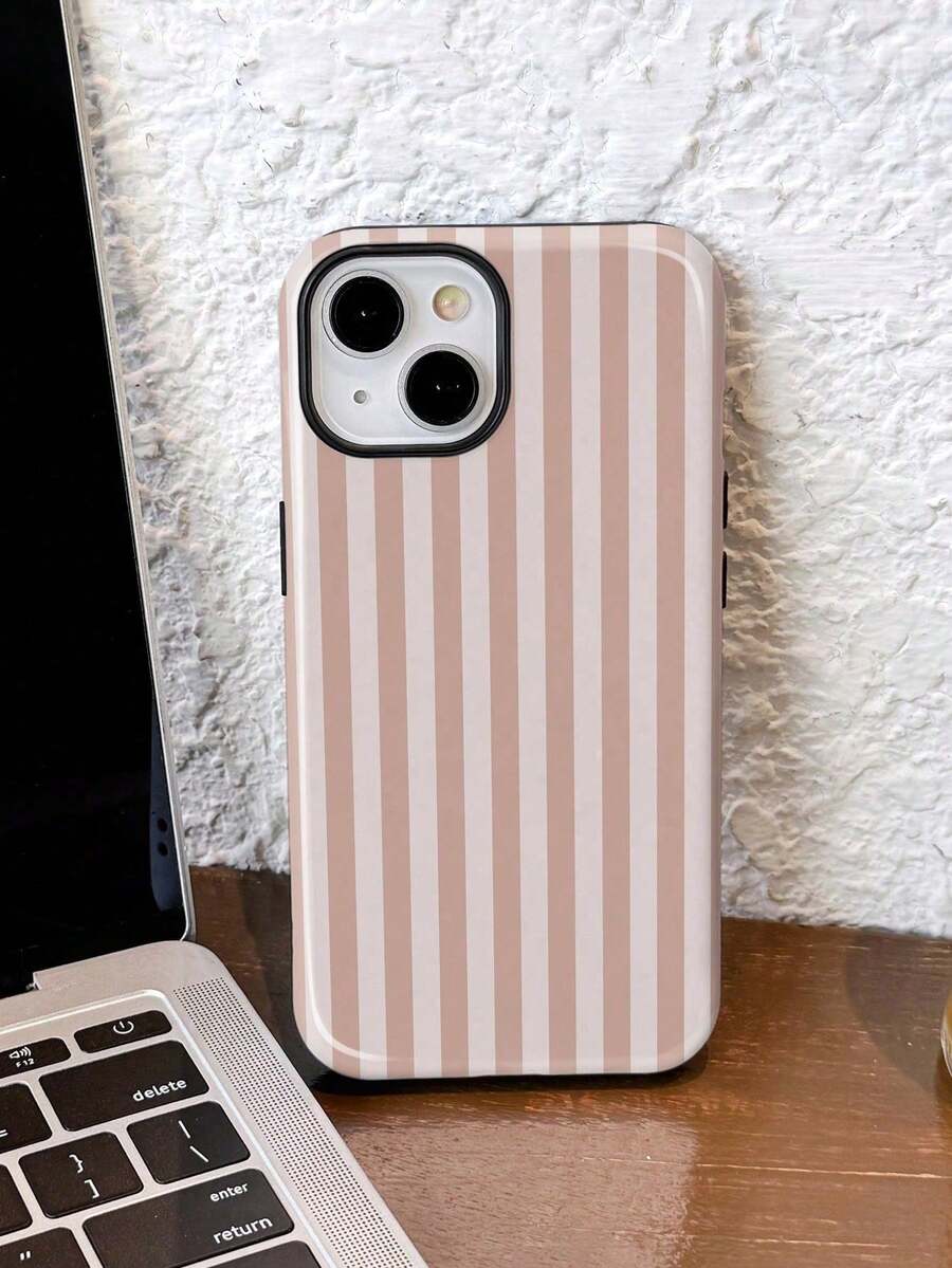 1 Piece Of Simple Artistic Style Colorful Striped Pattern Glossy Two-In-One Protective Case, Full-Cover Hard Phone Case, Compatible With Samsung/Compatible With 11/12/IPhone13/14/15/IPhone16/IPhone17 Pro Max - 白色20 - 查看 1
