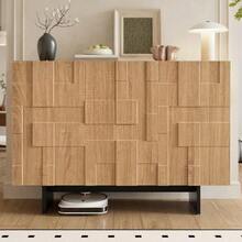 Modern French Sideboard With Geometric Textured Front, 3 Doors And Adjustable Shelves, Natural Wood Look + Black, 105 * 33.5 * 76 Cm. - Natural+Black - View 3