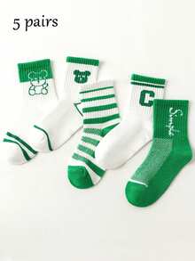 5 Pairs Spring/Summer Thin Mesh Children's Socks, Versatile Fashion Bear Design Breathable Sweat-Absorbing Boys' And Girls' Socks - Multicolor - View 1