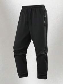 Men's Black Slim Fit Joggers, Casual Drawstring Waist Sweatpants, Suitable For Gym Workout And Outdoor Running Sports Training - Black - View 4