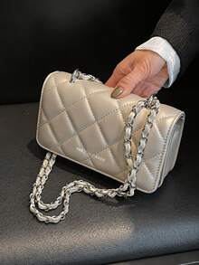 Mini New Diamond Quilted Chain Handbag, Simple Design Crossbody Bag, Commuter Shoulder Bag - Light Grey - View 3