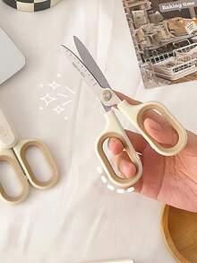 1pc Wheat Straw Scissors, 2-In-1 Retractable, Stainless Steel Manual Shears, Round Tip For Hands, Portable Dual-Purpose, Suitable For Office, Home, School, DIY Art Cutting, Envelopes, Opening, Parcel Boxes - Stainless Steel - View 1