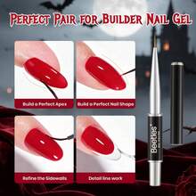 Beetles 1PCS Halloween Nail Builder Gel, Crimson Whisper Red 8-In-1 HEMA-Free & TPO-Free Builder Gel With Brush For Instant Apex, Thickening & Short Extensions, UV LED Cured DIY Manicure - Halloween Builder Gel - 查看 3