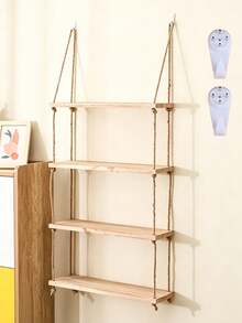 Bohemian Style Rope Hanging Plant Shelf - Wall-Mounted Rope Frame, Suitable For Plants, Artificial Wood Shelf, Space-Saving Decor For Living Room, Bedroom, Balcony - Easy Installation And Minimalist Aesthetic - Multicolor - View 13