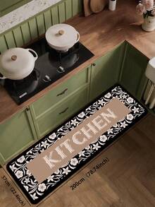 1pc Black Background White Vintage Floral Vine Pattern Kitchen Rug, 3.5mm Cuttable Soft Rubber Kitchen Anti-Slip Mat, Floor Mat Suitable For Bathroom Mat, Hallway Carpet, Outdoor Garden Decor. - Multicolor - View 10
