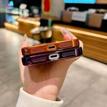 1pc Ins Electroplated Lens Film Dust-Proof Mesh Full Coverage Phone Case, Compatible With 17 16 15 14 13 12 11 Pro Max, Transparent Phone Protective Cover Waterproof Shockproof Scratch-Resistant - Gold - View 5