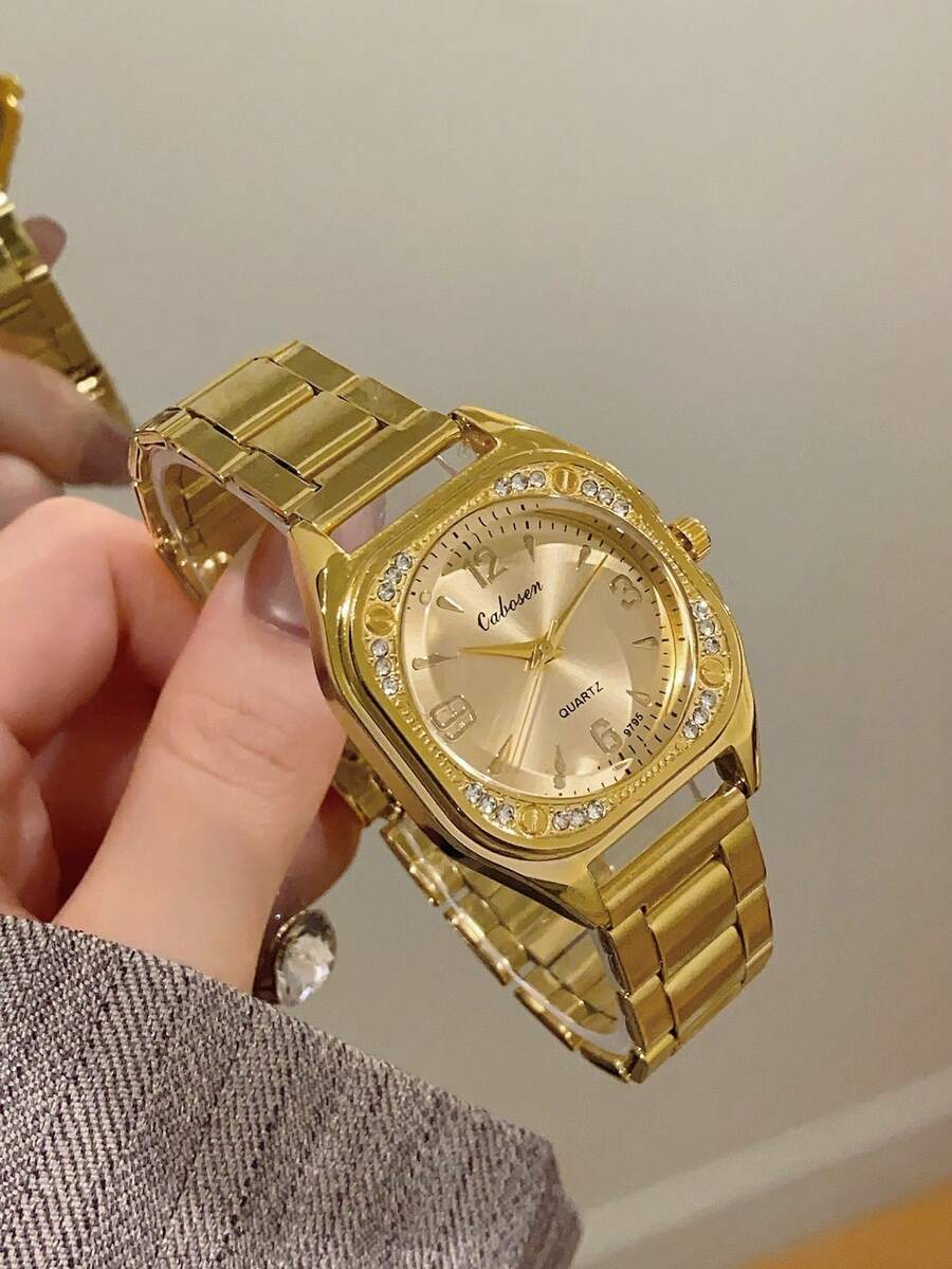 1pc Women's Fashion Elegant Gold Round Dial Quartz Watch, Suitable For Daily Decoration/Party/Gift - Gold - View 1