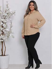Plus Size Blouses - 深米色 - 查看 2