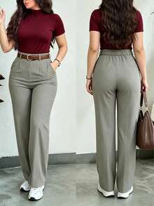 Women's Polyester Straight Leg Pants, Suitable For Autumn Daily Wear, Non-Stretch, Comfortable Fit - Grey - View 7
