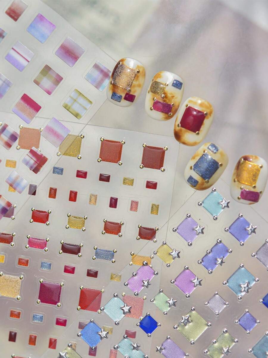 1pc Jelly Nail Art Sticker New Sweet Style Planner Nail Sticker Icy Transparent Autumn/Winter Square Decorative Sticker - Multicolor - View 1